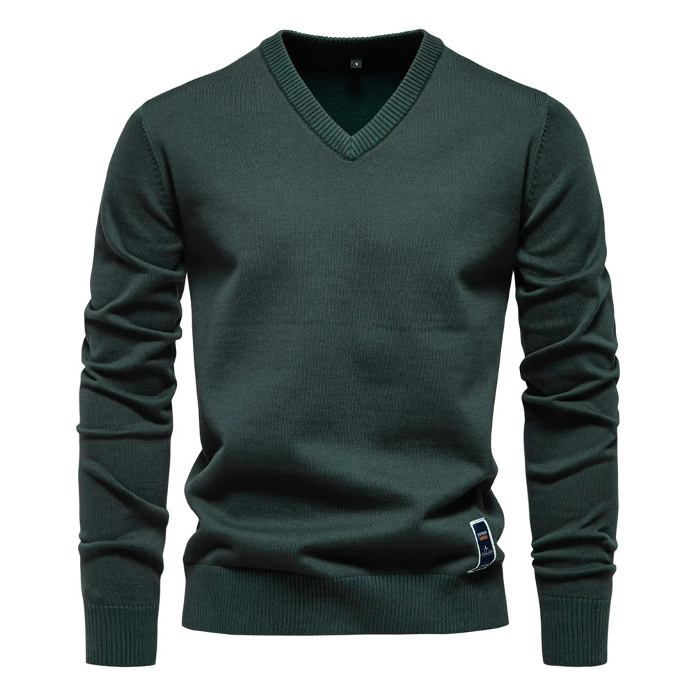 Olivier - Effen Katoenen V-hals Pullover