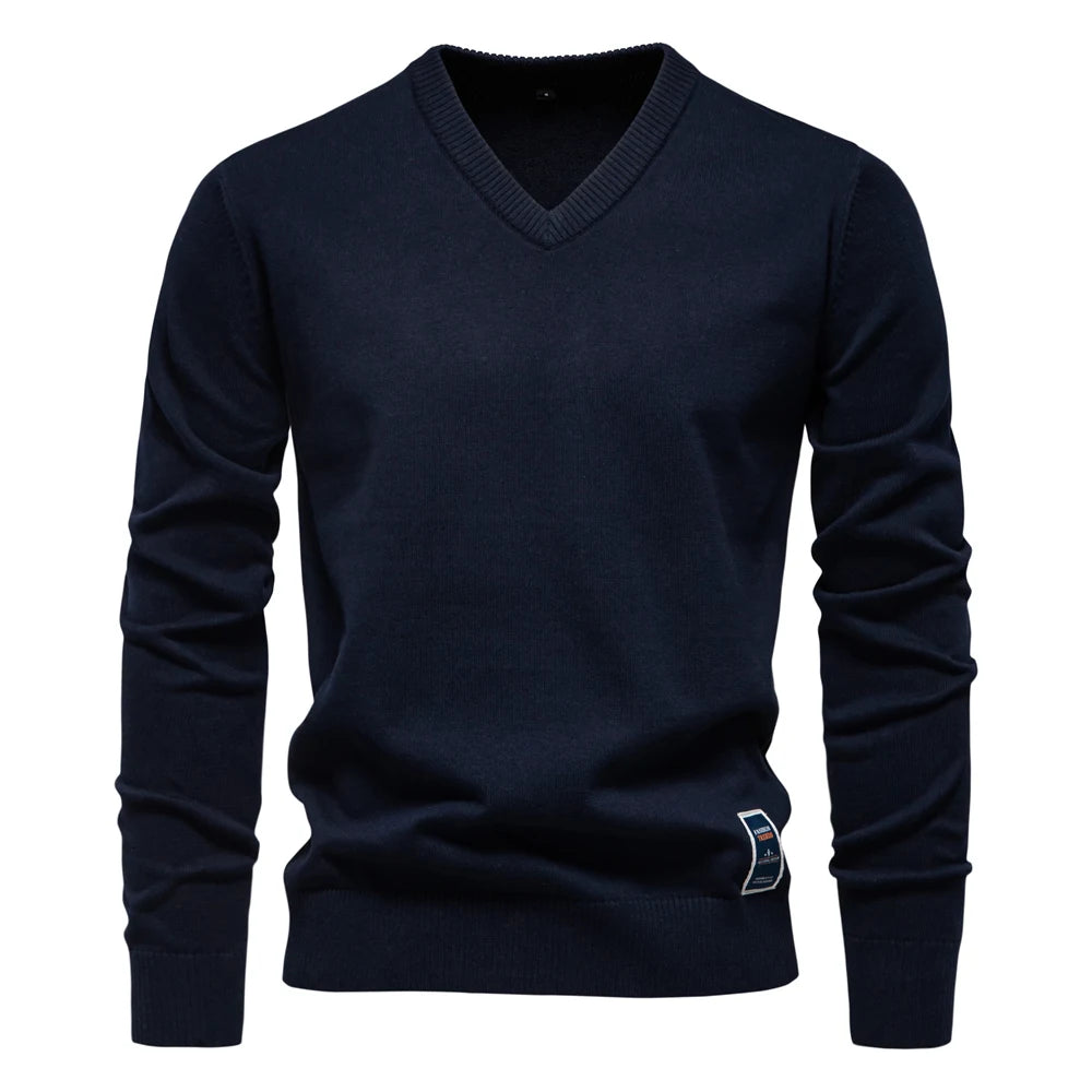 Olivier - Effen Katoenen V-hals Pullover