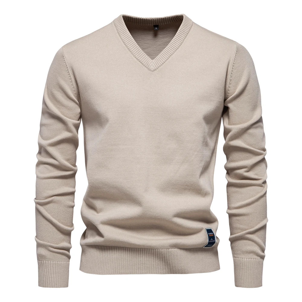 Olivier - Effen Katoenen V-hals Pullover