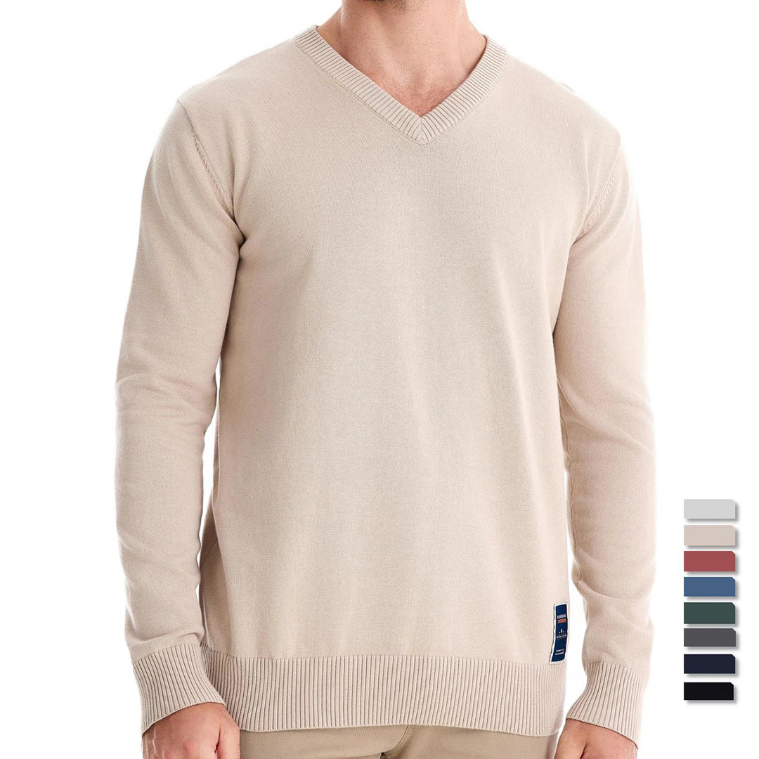 Olivier - Effen Katoenen V-hals Pullover