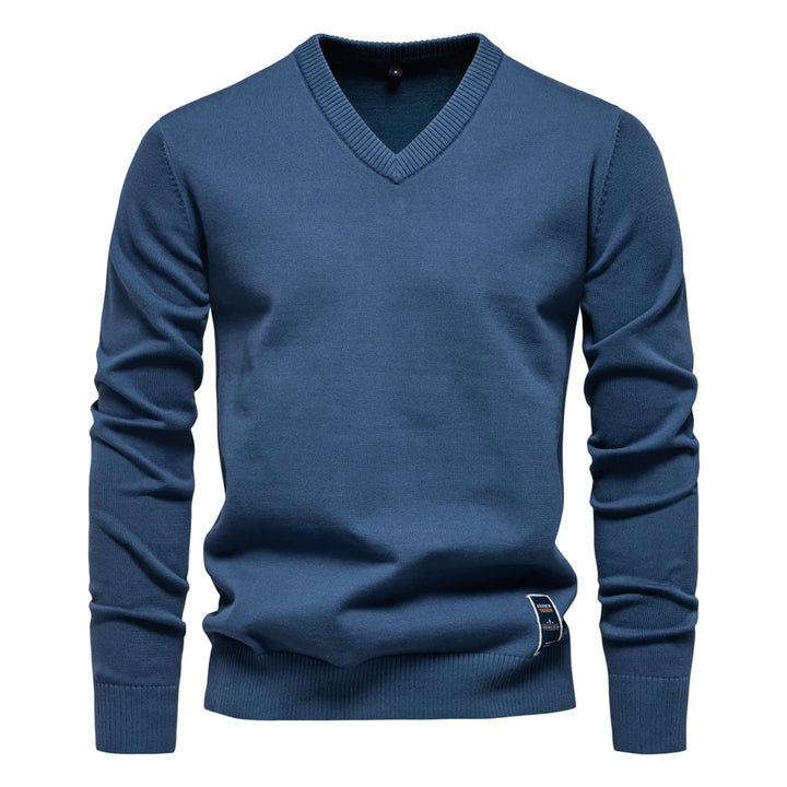 Olivier - Effen Katoenen V-hals Pullover