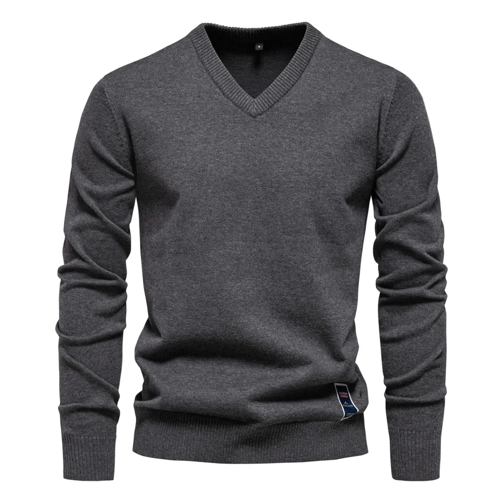 Olivier - Effen Katoenen V-hals Pullover