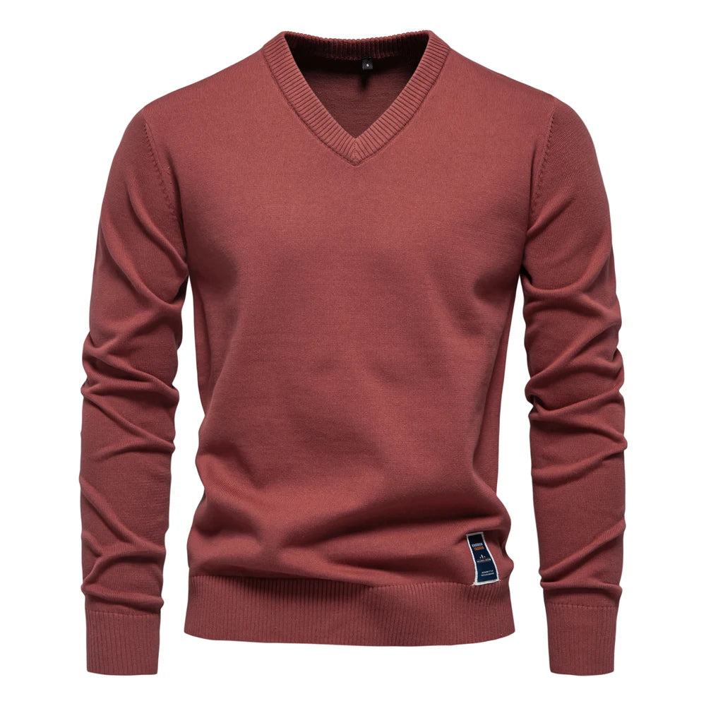 Olivier - Effen Katoenen V-hals Pullover