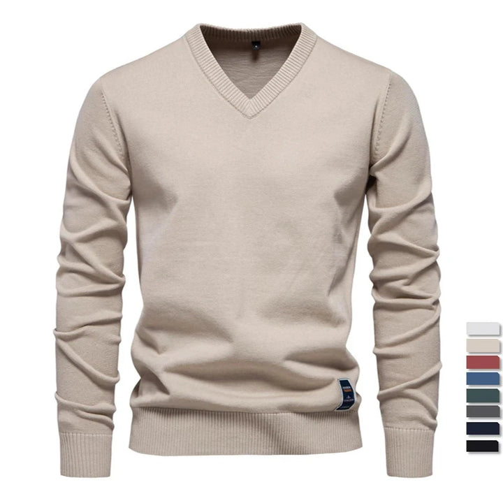 Olivier - Effen Katoenen V-hals Pullover